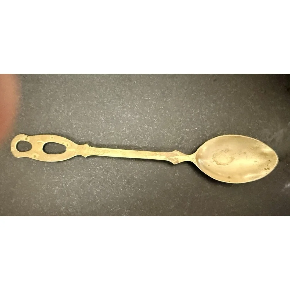Antique Hand Forged Brass Serving Spoon Skimmer Strainer Utensils Set of 2